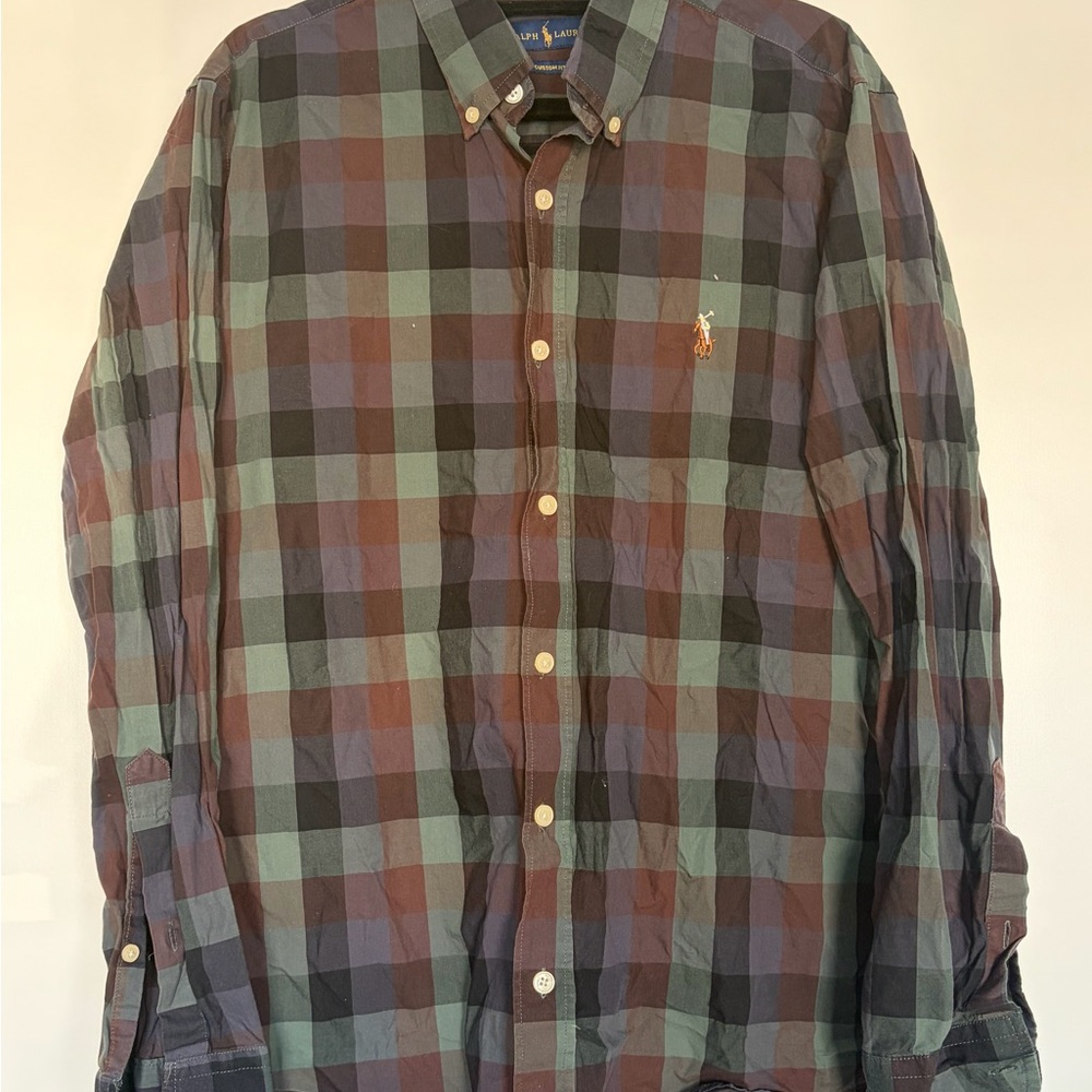 Ralph Lauren Green and Brown Plaid Shirt - Picture 1 of 6